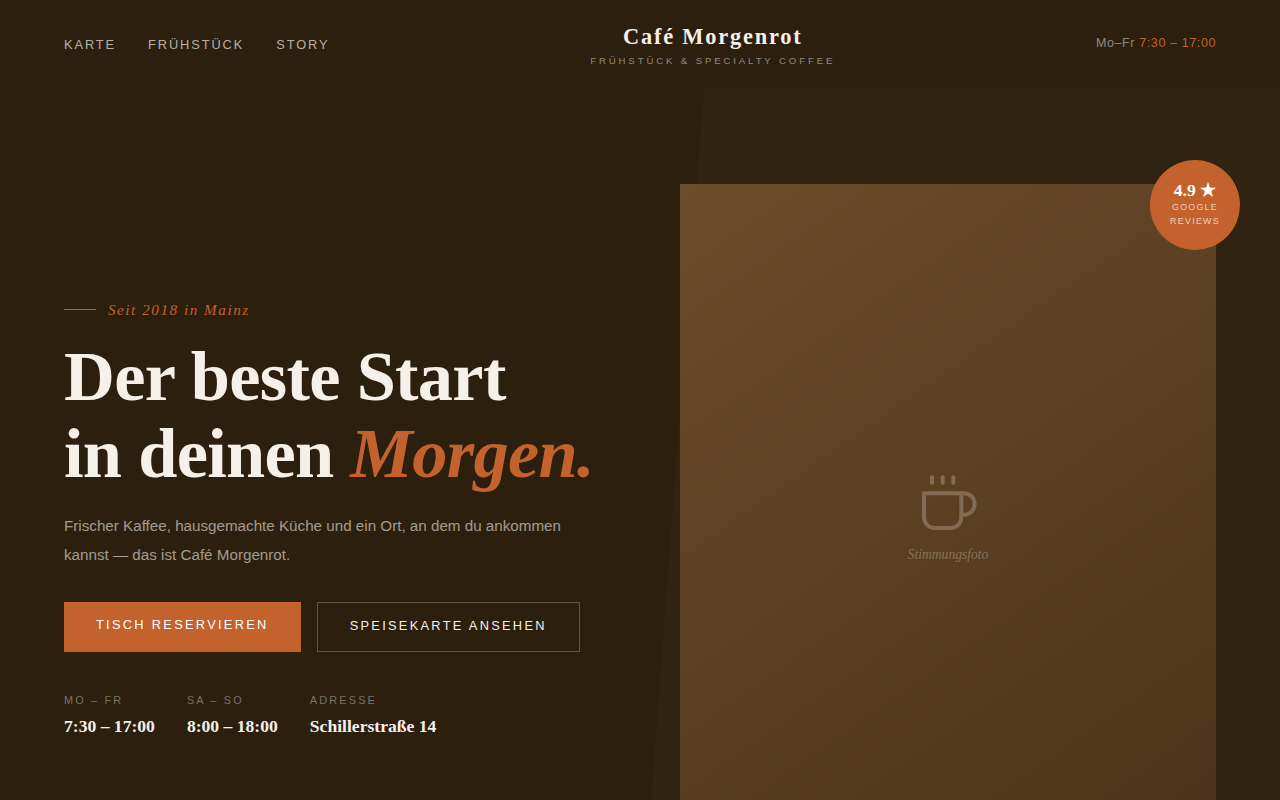 Designkonzept: Website für ein Café und Restaurant
