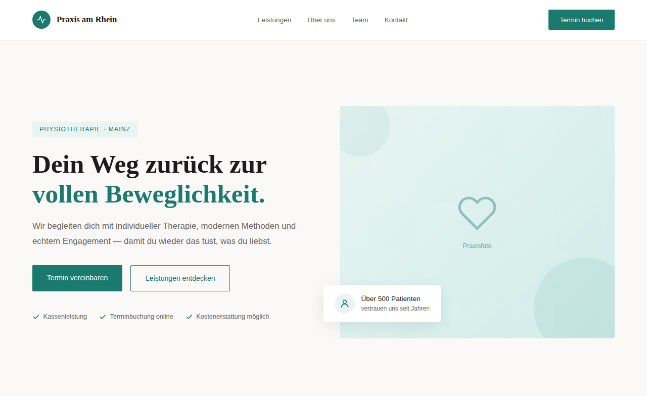 Designkonzept: Website für eine Physiotherapie-Praxis